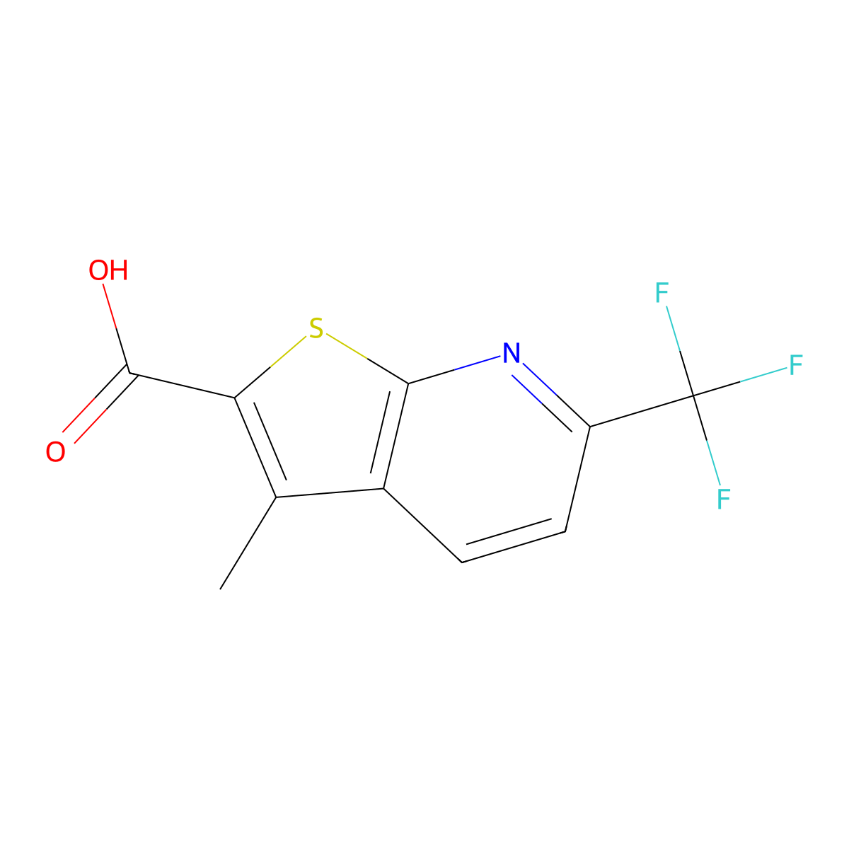3-Methyl-6-(trifluoromethyl)thieno(2,3-b)pyridine-2-carboxylic acid molecular structure, CAS 1049605-36-8