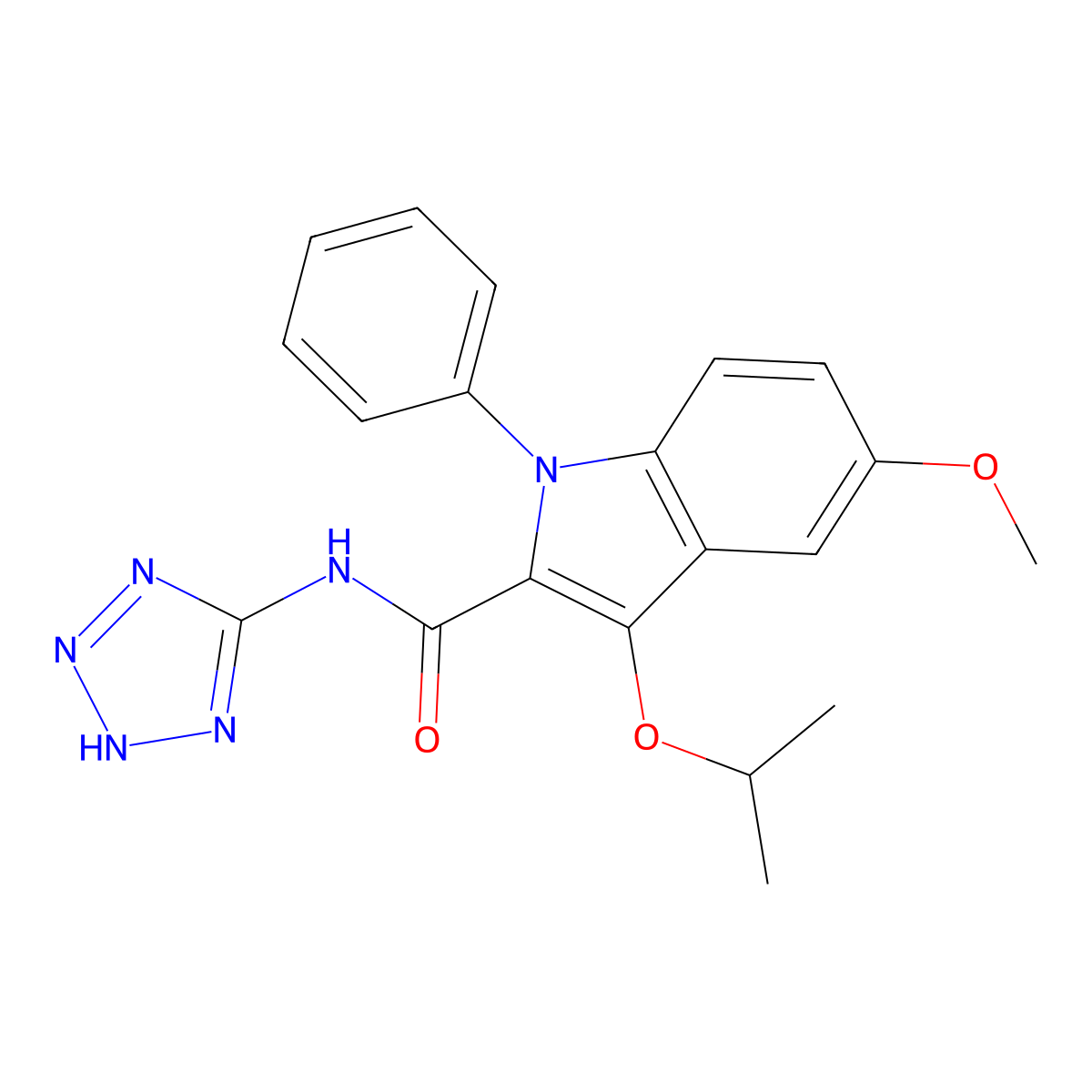 5-Methoxy-3-(1-methylethoxy)-1-phenyl-N-2H-tetrazol-5-yl-1H-indole-2-carboxamide molecular structure, CAS 104961-19-5
