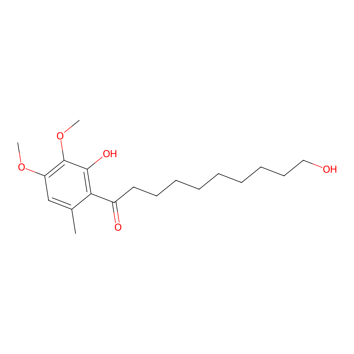 10-Hydroxy-1-(2-hydroxy-3,4-dimethoxy-6-methylphenyl) decan-1-one molecular structure, CAS 104966-97-4