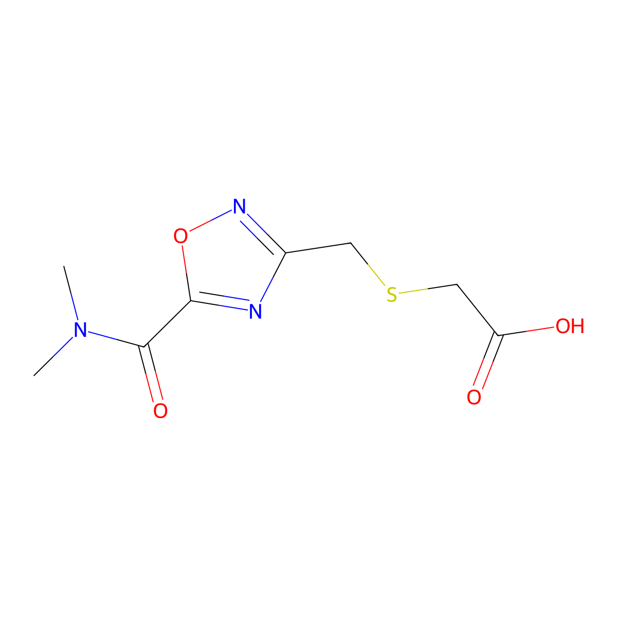[({5-[(Dimethylamino)carbonyl]-1,2,4-oxadiazol-3-yl}methyl)thio]acetic acid molecular structure, CAS 1049677-61-3