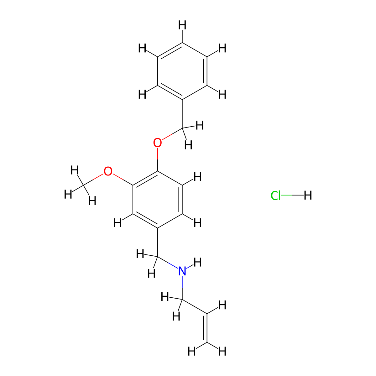 {[4-(Benzyloxy)-3-methoxyphenyl]methyl}(prop-2-en-1-yl)amine hydrochloride molecular structure, CAS 1049678-33-2