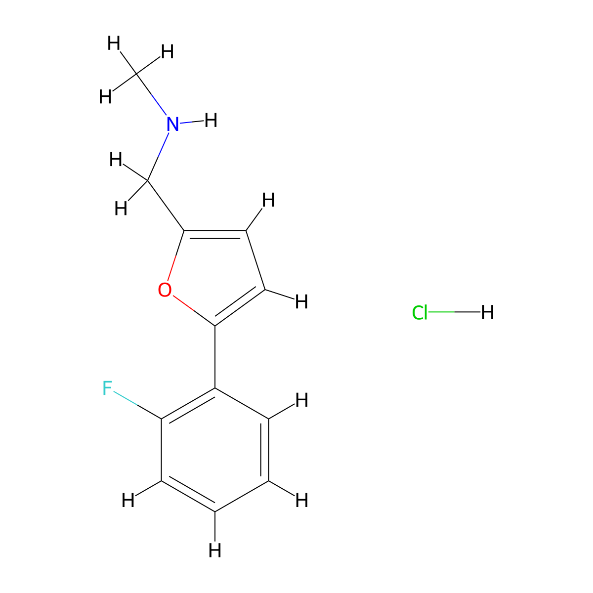 {[5-(2-Fluorophenyl)furan-2-YL]methyl}(methyl)amine hydrochloride molecular structure, CAS 1049681-38-0