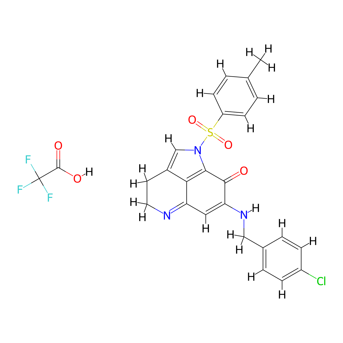 7-((4-chlorobenzyl)amino)-1-tosyl-3,4-dihydropyrrolo[4,3,2-de]quinolin-8(1H)-one 2,2,2-trifluoroacetate molecular structure, CAS 1049704-18-8