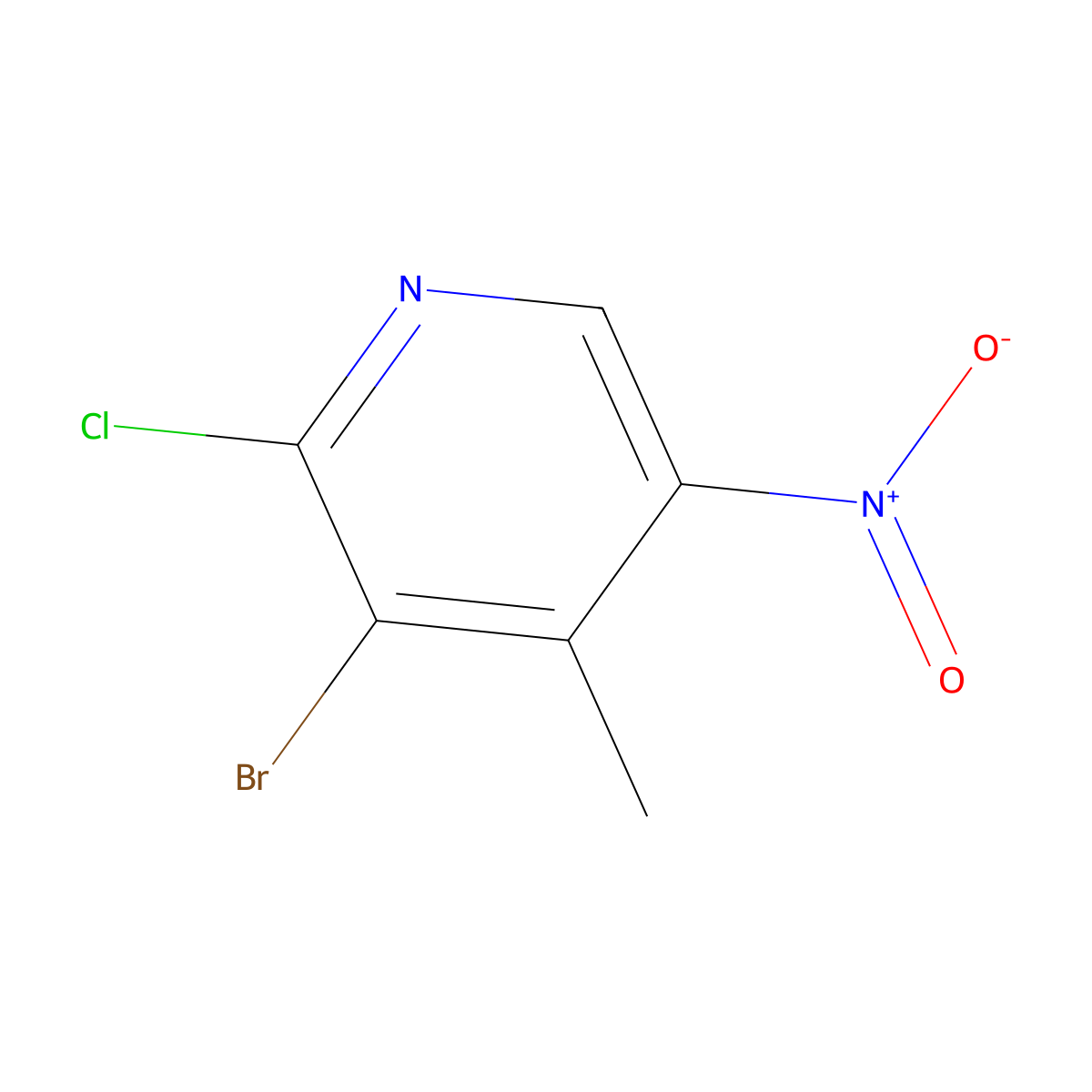 3-Bromo-2-chloro-4-methyl-5-nitropyridine molecular structure, CAS 1049706-73-1