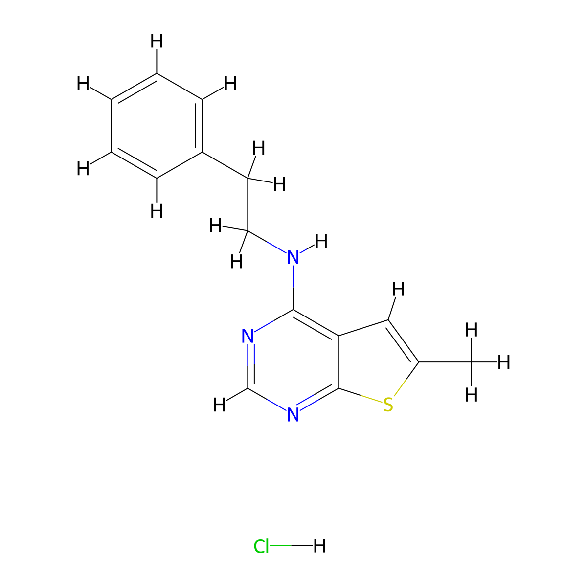 6-methyl-N-phenethylthieno[2,3-d]pyrimidin-4-amine hydrochloride molecular structure, CAS 1049711-87-6