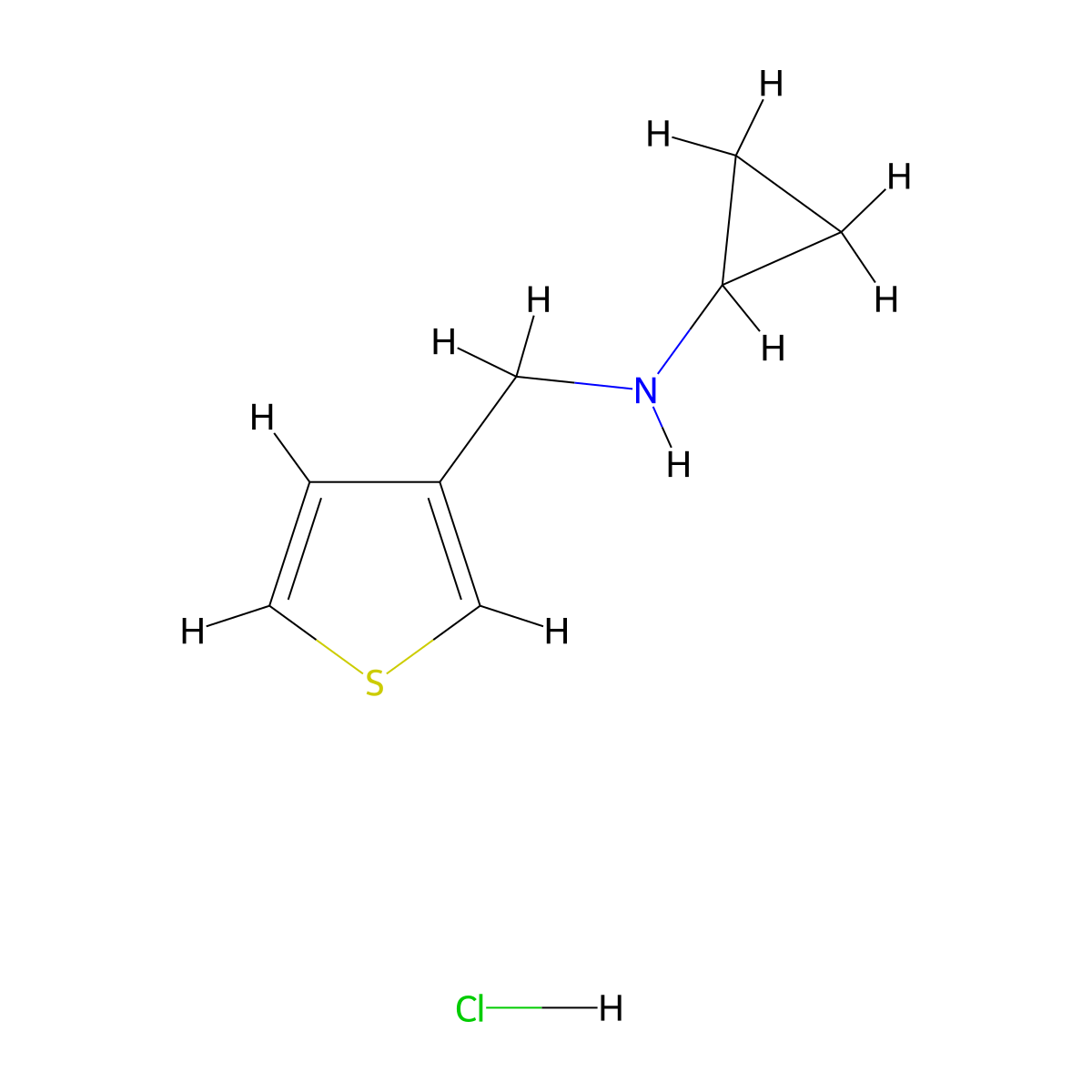 N-[(thiophen-3-yl)methyl]cyclopropanamine hydrochloride molecular structure, CAS 1049713-60-1