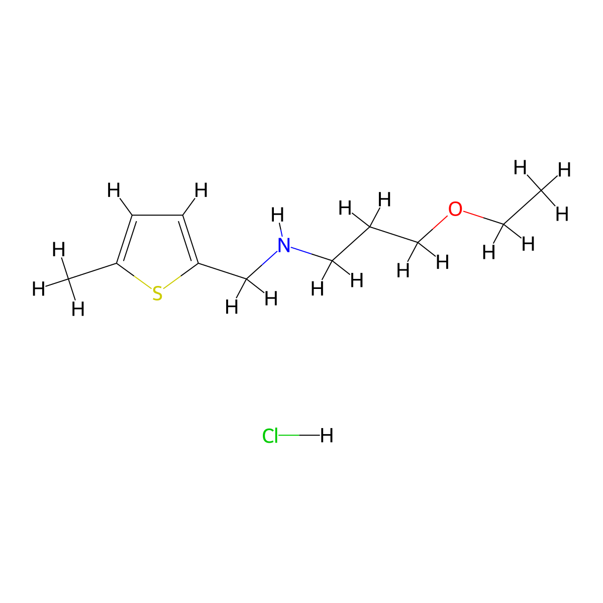 (3-Ethoxy-propyl)-(5-methyl-thiophen-2-ylmethyl)-amine hydrochloride molecular structure, CAS 1049713-65-6