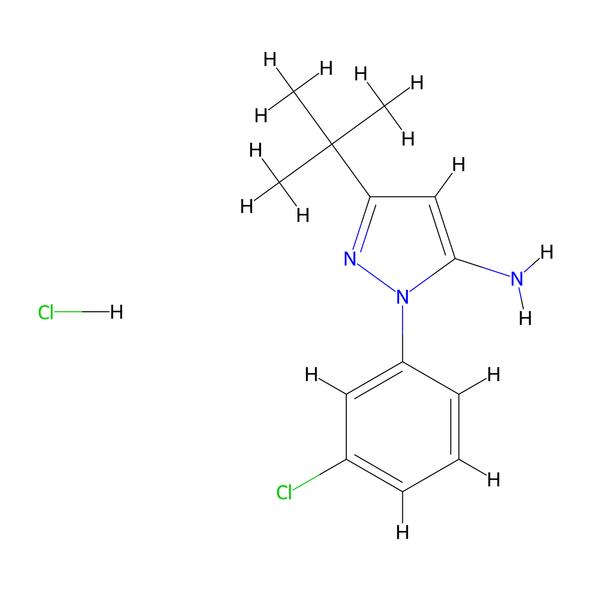 3-(tert-Butyl)-1-(3-chlorophenyl)-1H-pyrazol-5-amine hydrochloride molecular structure, CAS 1049715-83-4
