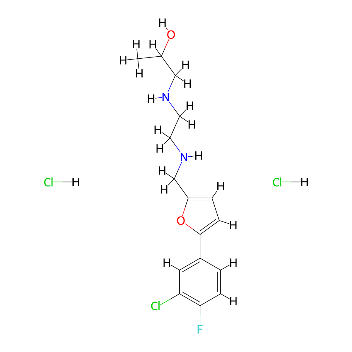 1-((2-(((5-(3-Chloro-4-fluorophenyl)furan-2-yl)methyl)amino)ethyl)amino)propan-2-ol dihydrochloride molecular structure, CAS 1049715-84-5