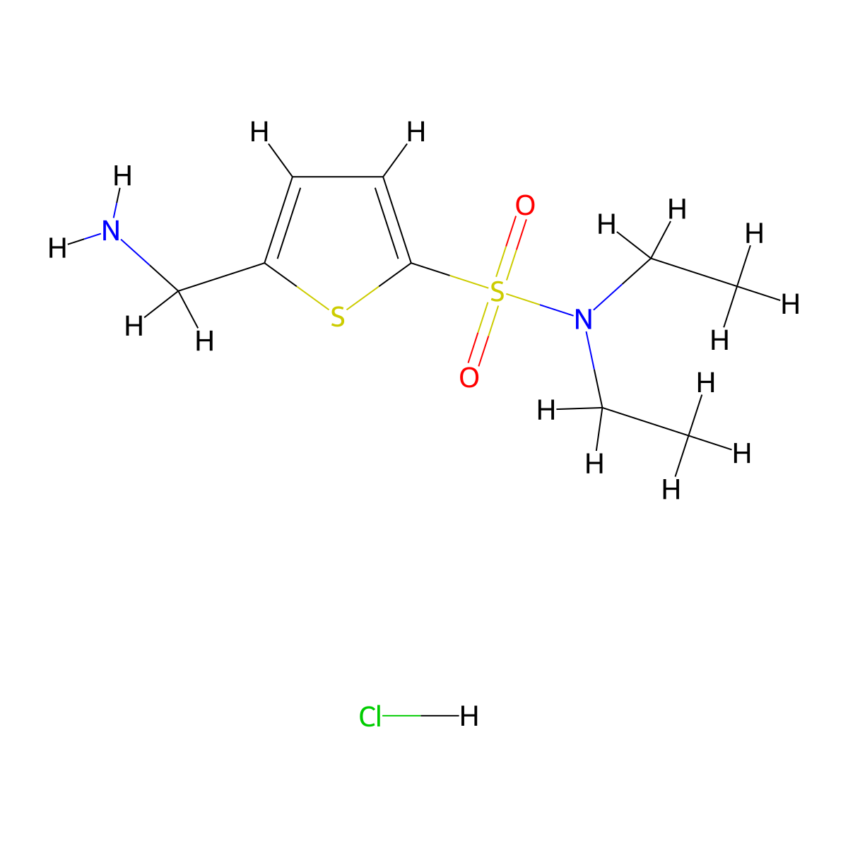 5-(aminomethyl)-N,N-diethylthiophene-2-sulfonamide hydrochloride molecular structure, CAS 1049720-13-9