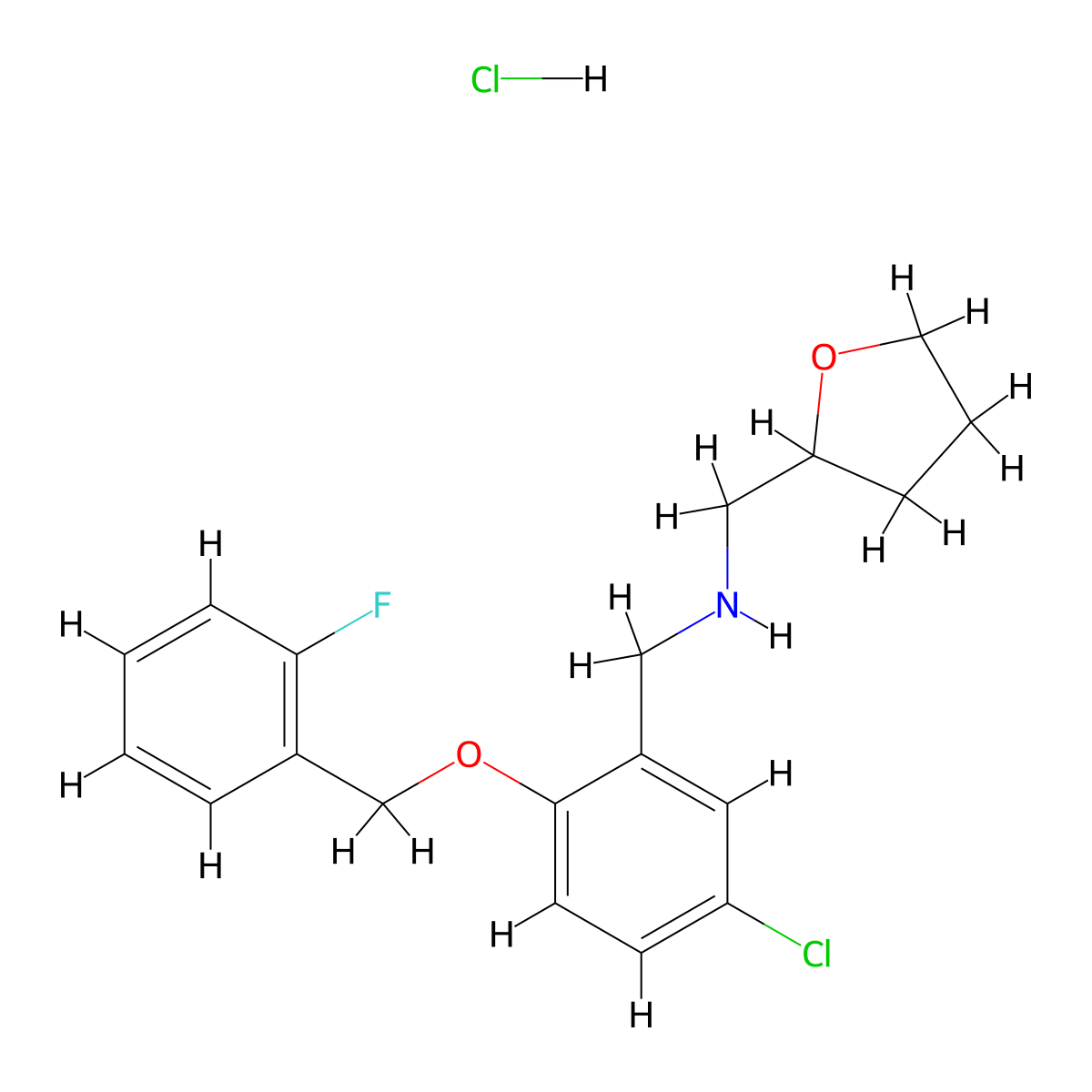 N-[[5-chloro-2-[(2-fluorophenyl)methoxy]phenyl]methyl]-1-(oxolan-2-yl)methanamine;hydrochloride molecular structure, CAS 1049720-55-9