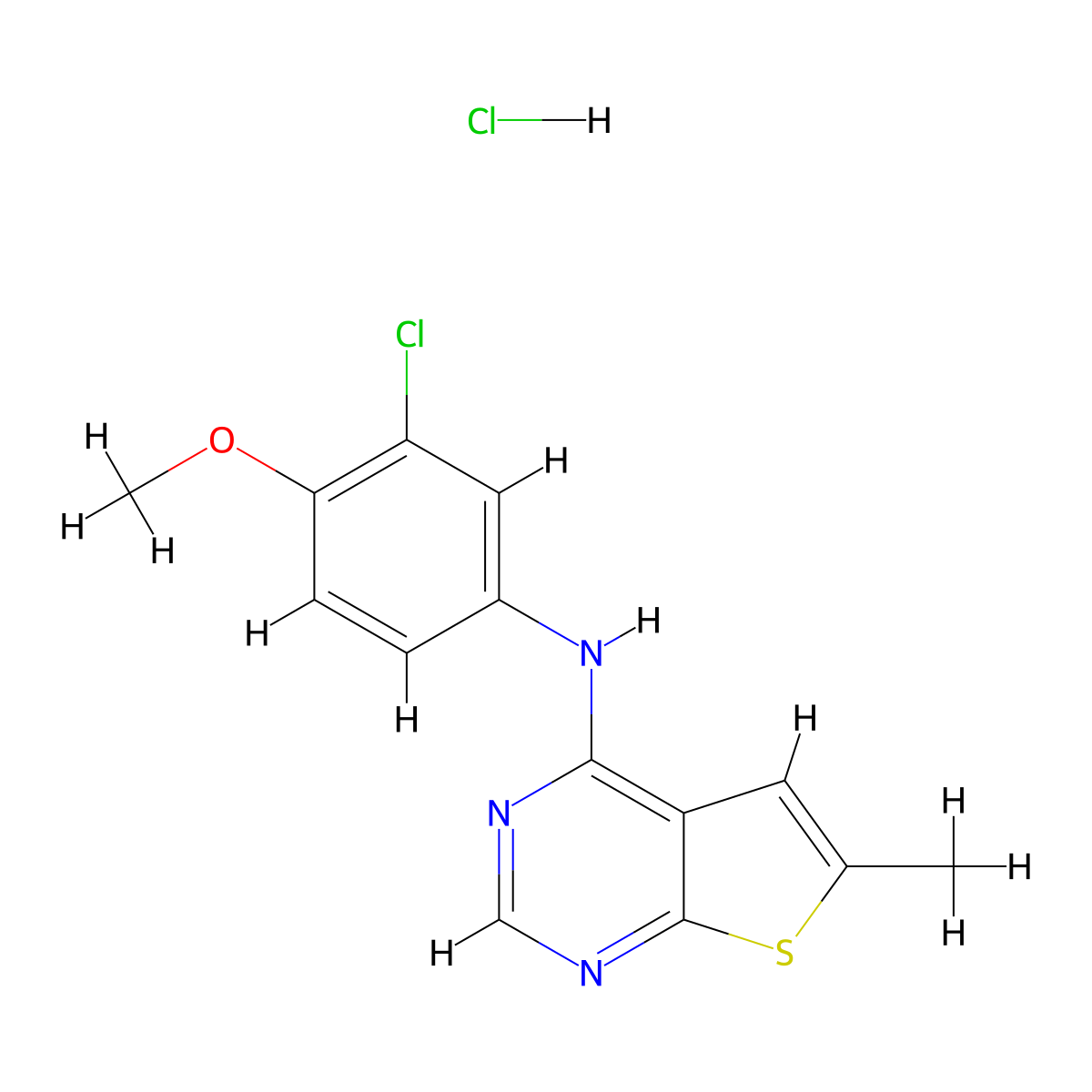 N-(3-chloro-4-methoxyphenyl)-6-methylthieno[2,3-d]pyrimidin-4-amine;hydrochloride molecular structure, CAS 1049720-86-6