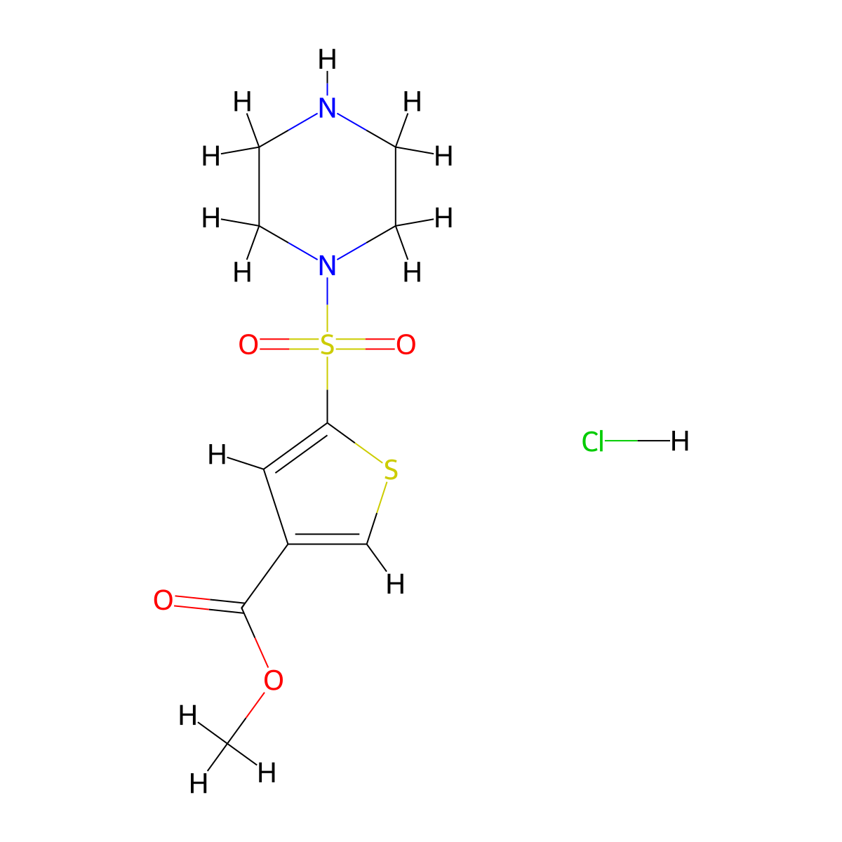 Methyl 5-(piperazine-1-sulfonyl)thiophene-3-carboxylate hydrochloride molecular structure, CAS 1049723-26-3