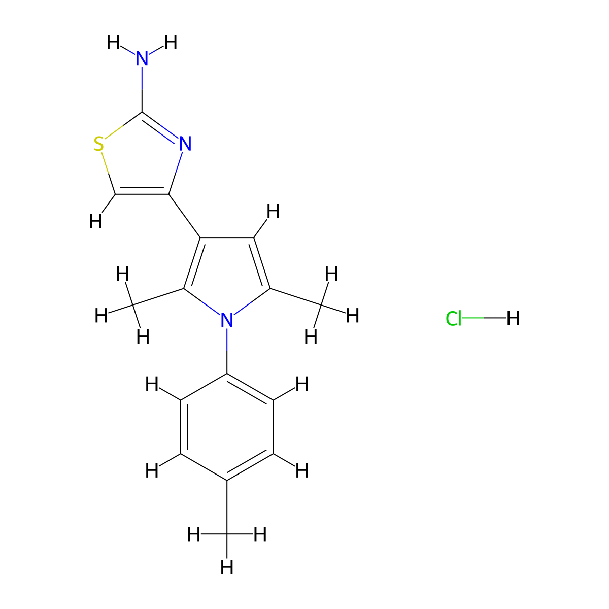 4-[2,5-dimethyl-1-(4-methylphenyl)-1H-pyrrol-3-yl]-1,3-thiazol-2-amine hydrochloride molecular structure, CAS 1049726-50-2