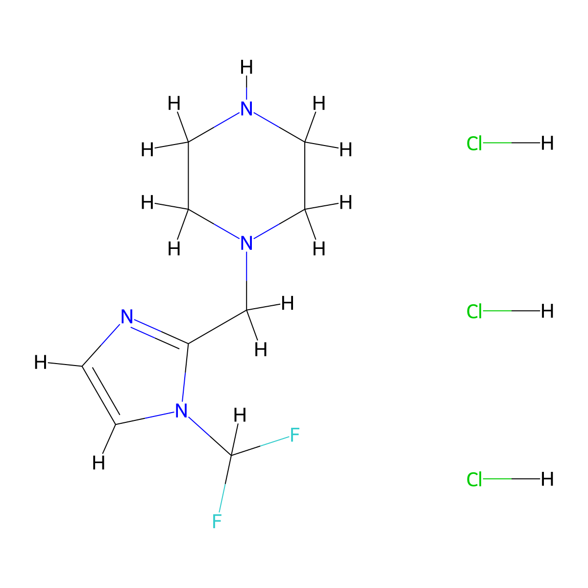1-{[1-(difluoromethyl)-1H-imidazol-2-yl]methyl}piperazine trihydrochloride molecular structure, CAS 1049726-54-6