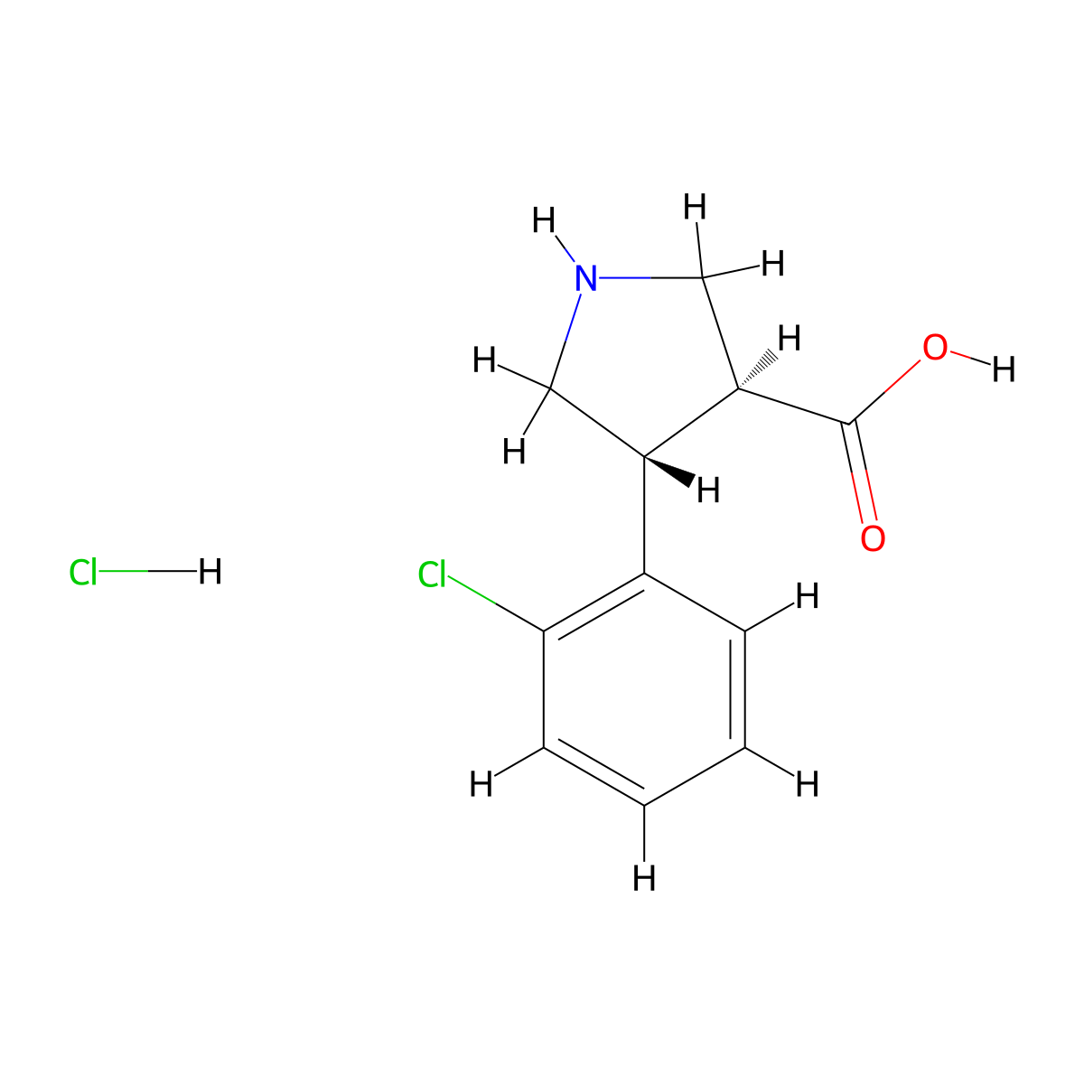 (+/-)-trans-4-(2-Chlorophenyl)pyrrolidine-3-carboxylic acid HCl molecular structure, CAS 1049727-60-7