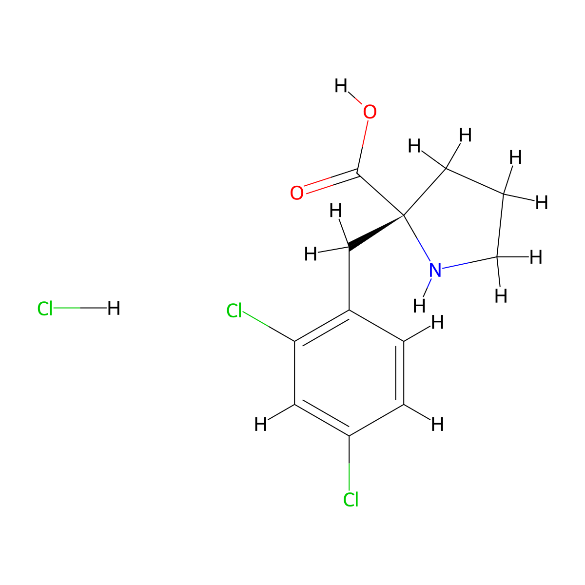 (R)-2-(2,4-Dichlorobenzyl)pyrrolidine-2-carboxylic acid hydrochloride molecular structure, CAS 1049727-74-3