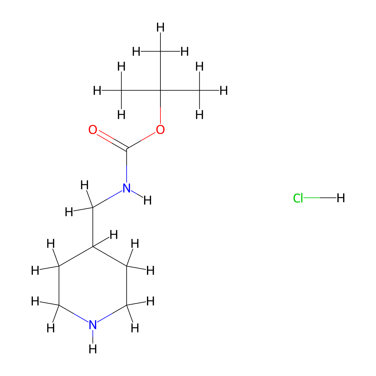 tert-Butyl (piperidin-4-ylmethyl)carbamate hydrochloride molecular structure, CAS 1049727-98-1
