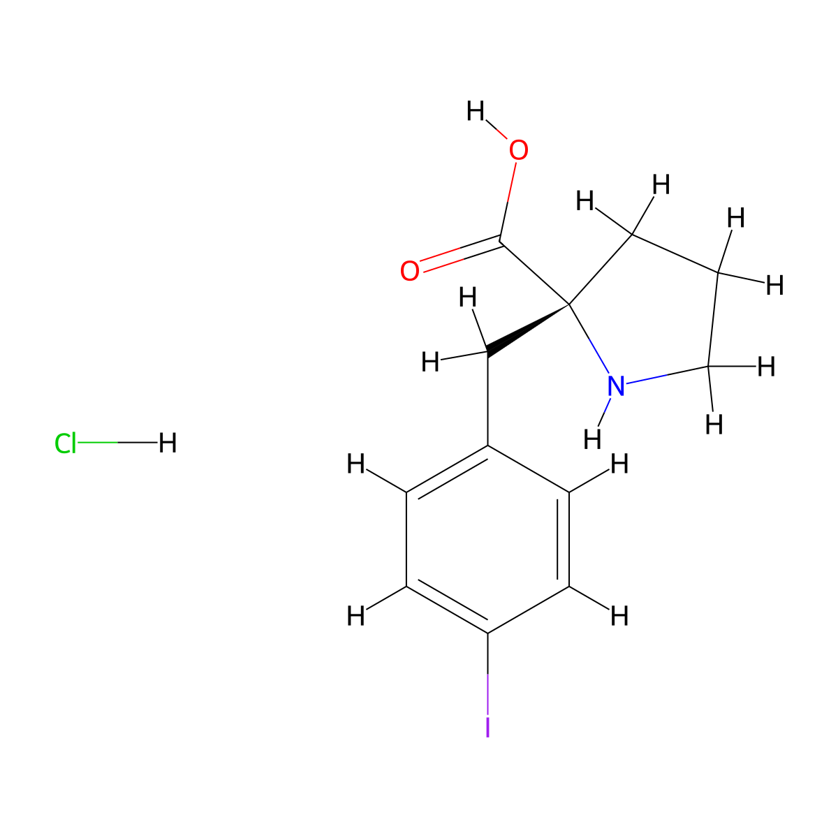 (R)-2-(4-Iodobenzyl)pyrrolidine-2-carboxylic acid hydrochloride molecular structure, CAS 1049728-36-0
