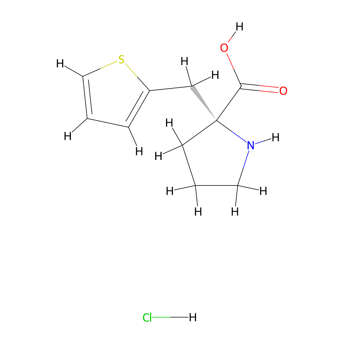(R)-2-(Thiophen-2-ylmethyl)pyrrolidine-2-carboxylic acid hydrochloride molecular structure, CAS 1049729-19-2