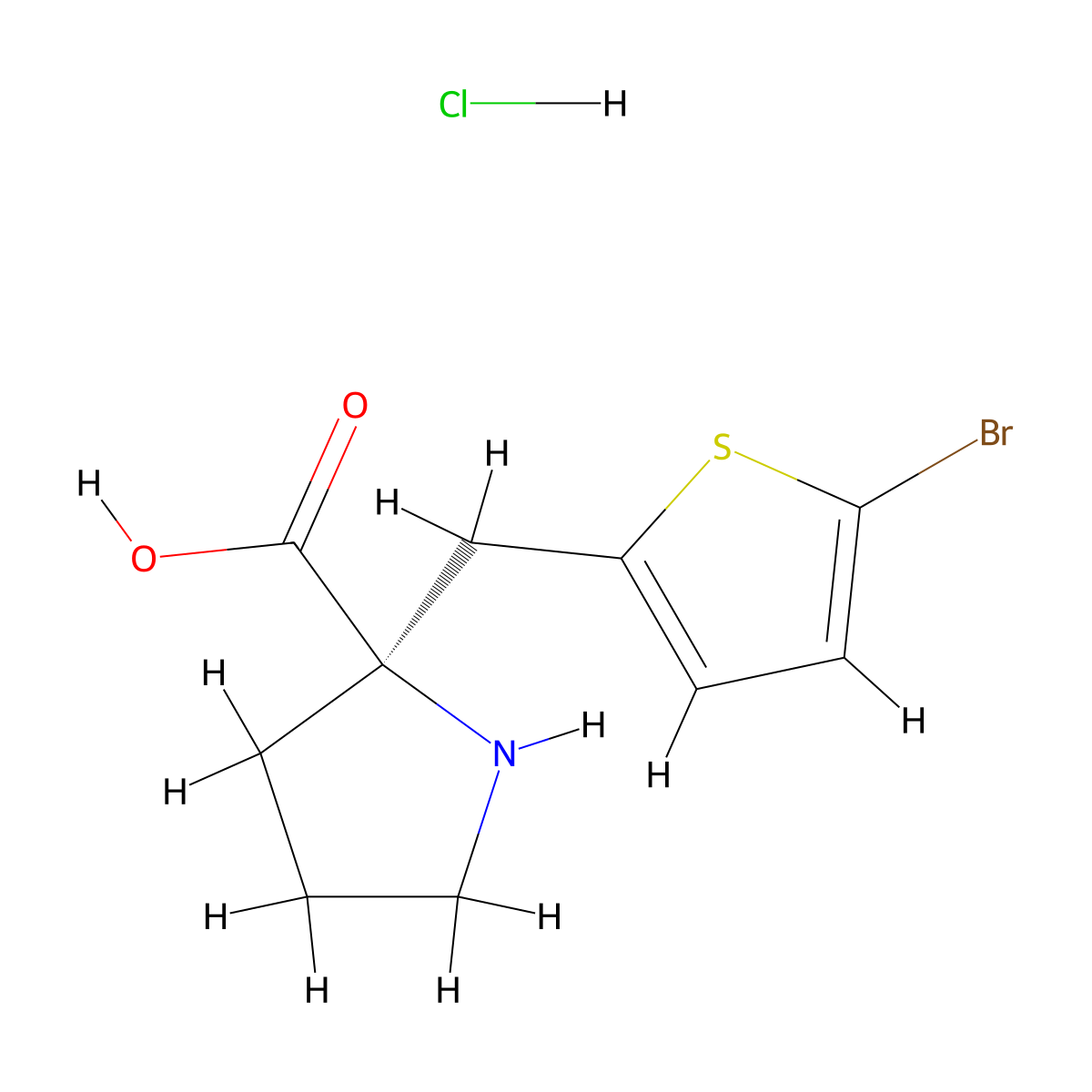 (R)-alpha-(5-bromo-2-thiophenylmethyl)-proline-HCl molecular structure, CAS 1049729-23-8