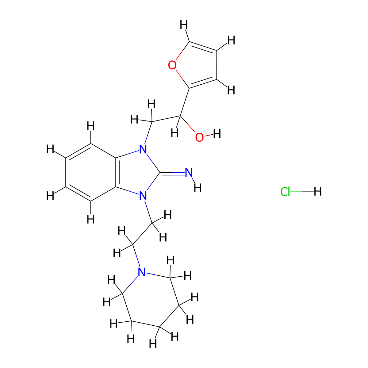 1-Furan-2-yl-2-[2-imino-3-(2-piperidin-1-yl-ethyl)-2,3-dihydro-benzoimidazol-1-yl]-ethanol molecular structure, CAS 1049729-24-9