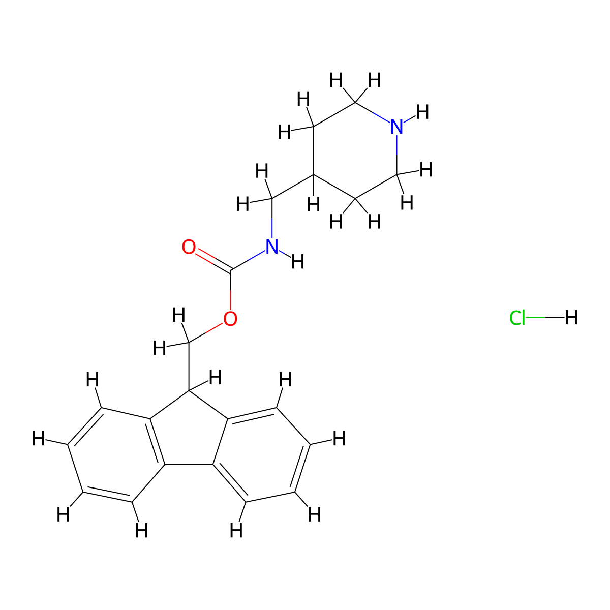 (Fmoc-4-aminomethyl)-piperidine, HCl molecular structure, CAS 1049729-27-2