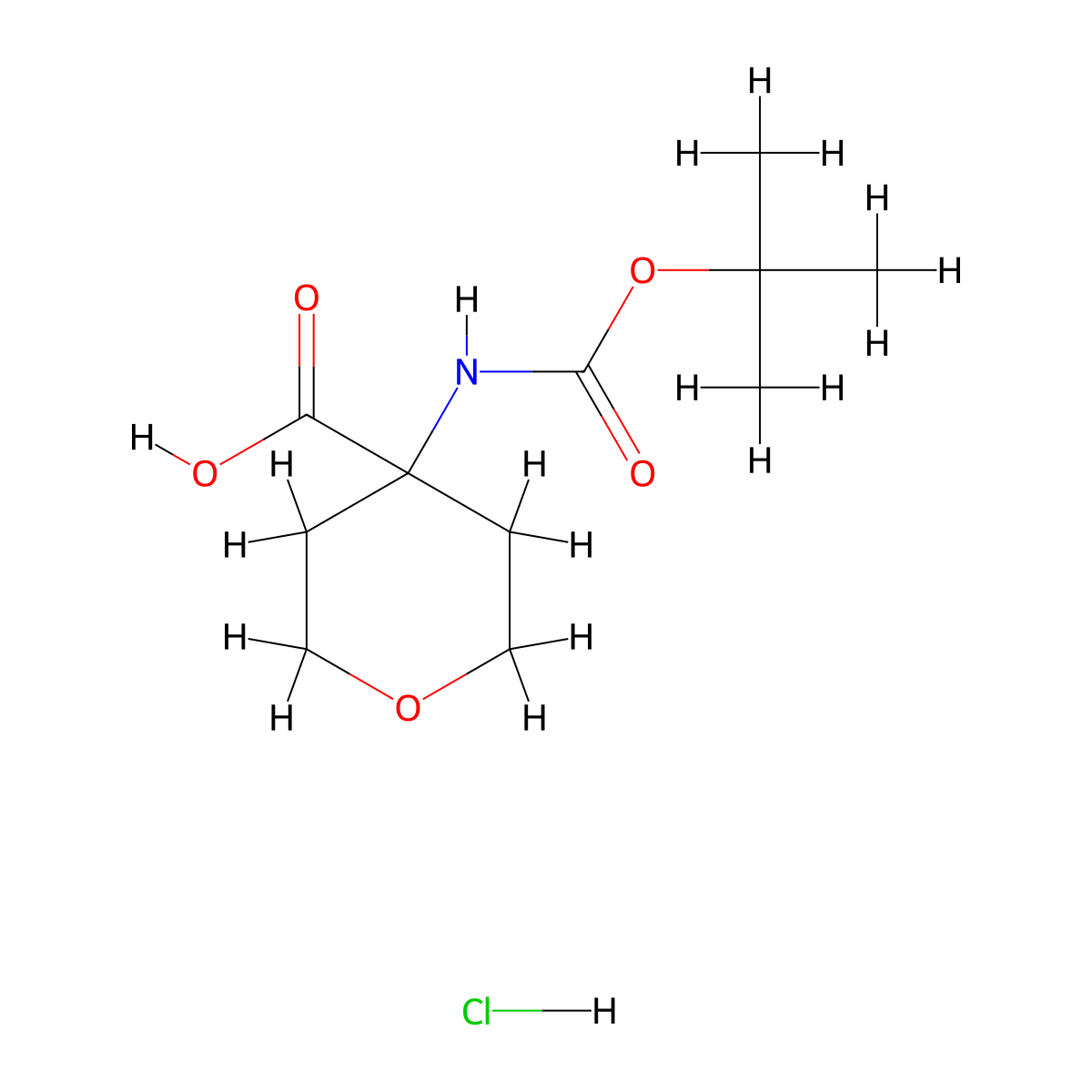 4-(Boc-amino)tetrahydropyran-4-carboxylic acid hydrochloride molecular structure, CAS 1049732-18-4