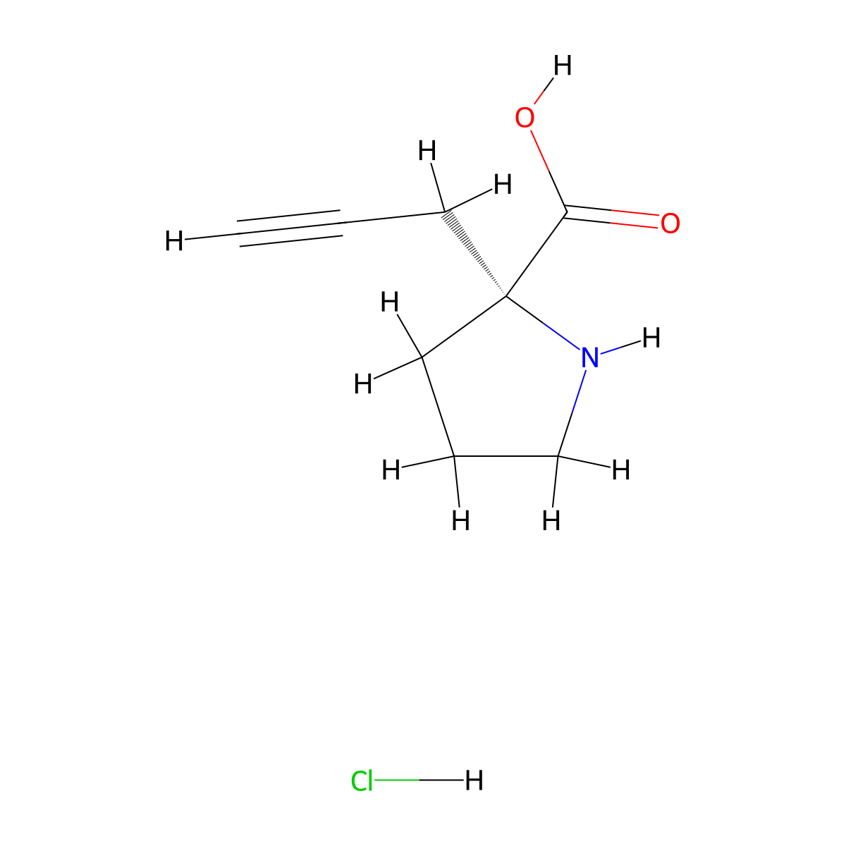 (R)-2-(Prop-2-yn-1-yl)pyrrolidine-2-carboxylic acid hydrochloride molecular structure, CAS 1049733-10-9