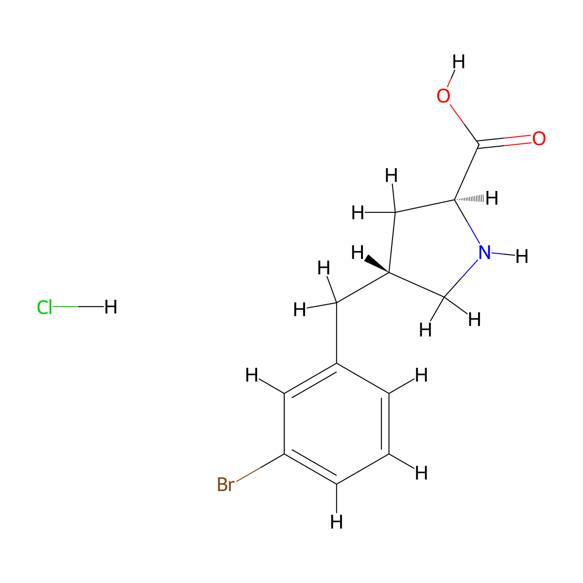 (2S,4R)-4-(3-Bromobenzyl)pyrrolidine-2-carboxylic acid hydrochloride molecular structure, CAS 1049734-10-2
