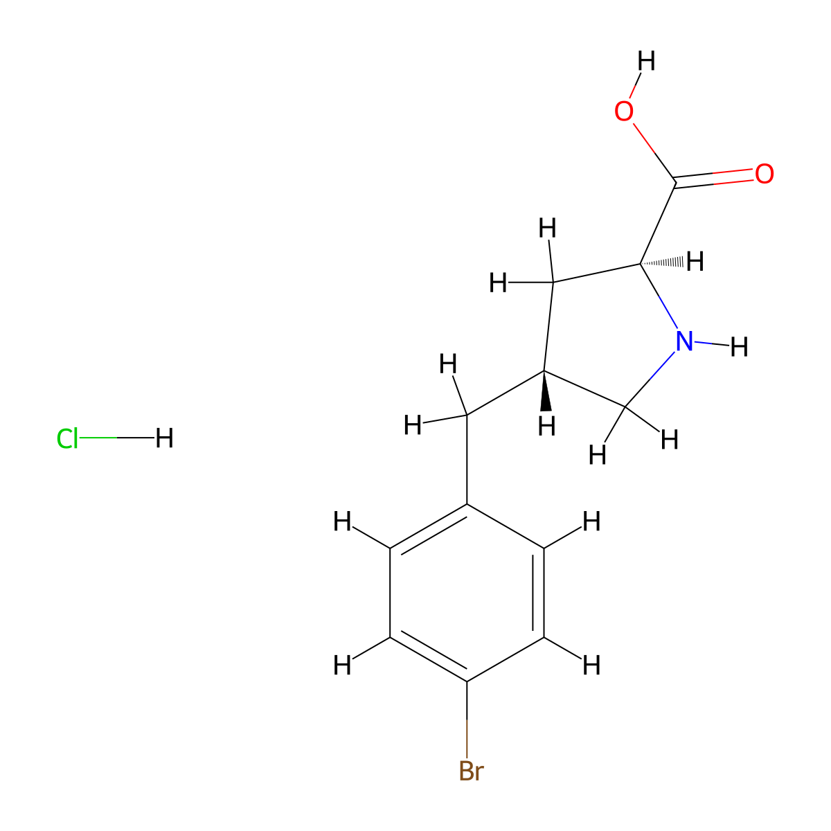 (2S,4R)-4-(4-Bromobenzyl)pyrrolidine-2-carboxylic acid hydrochloride molecular structure, CAS 1049734-21-5