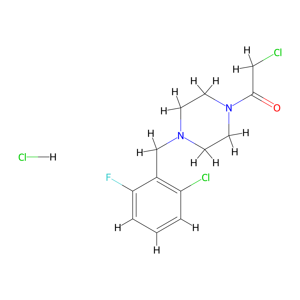 2-Chloro-1-{4-[(2-chloro-6-fluorophenyl)methyl]piperazin-1-yl}ethan-1-one hydrochloride molecular structure, CAS 1049738-89-7