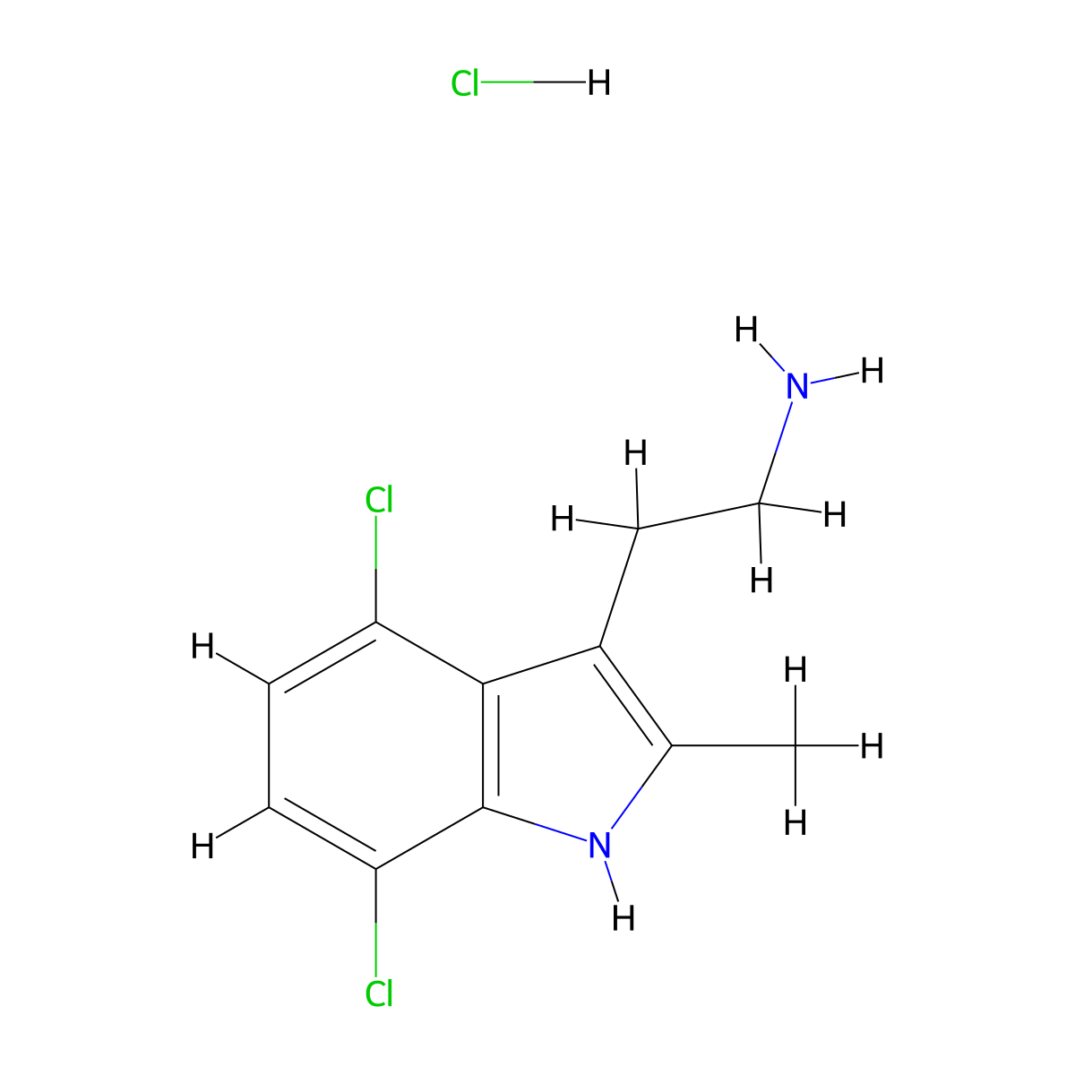 2-(4,7-dichloro-2-methyl-1H-indol-3-yl)ethanamine hydrochloride molecular structure, CAS 1049739-06-1