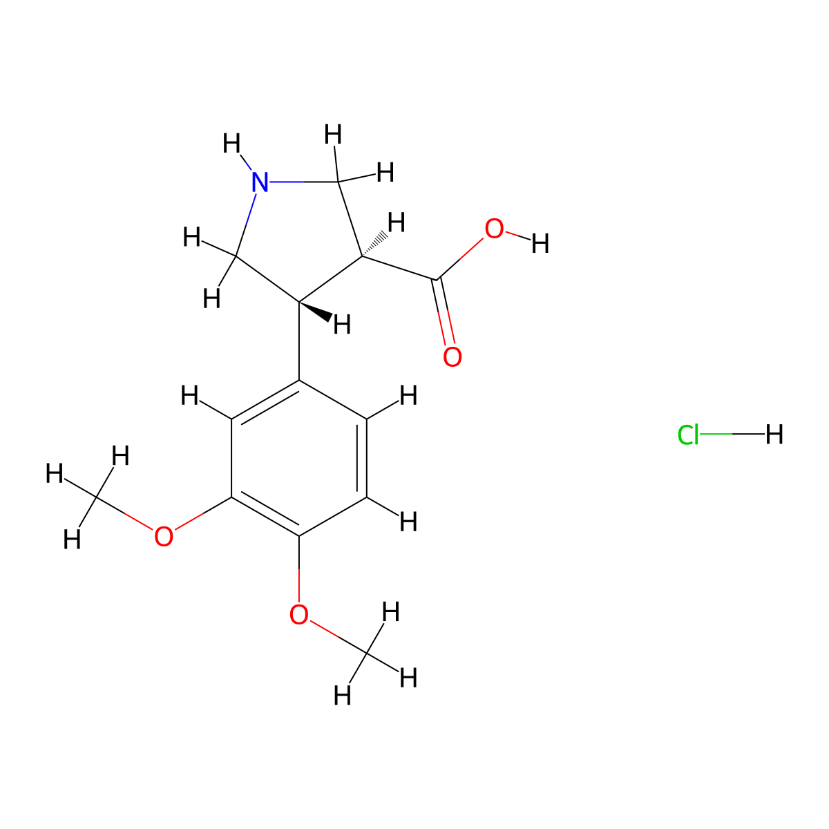 (3S,4R)-4-(3,4-dimethoxyphenyl)pyrrolidine-3-carboxylic acid hydrochloride molecular structure, CAS 1049739-53-8