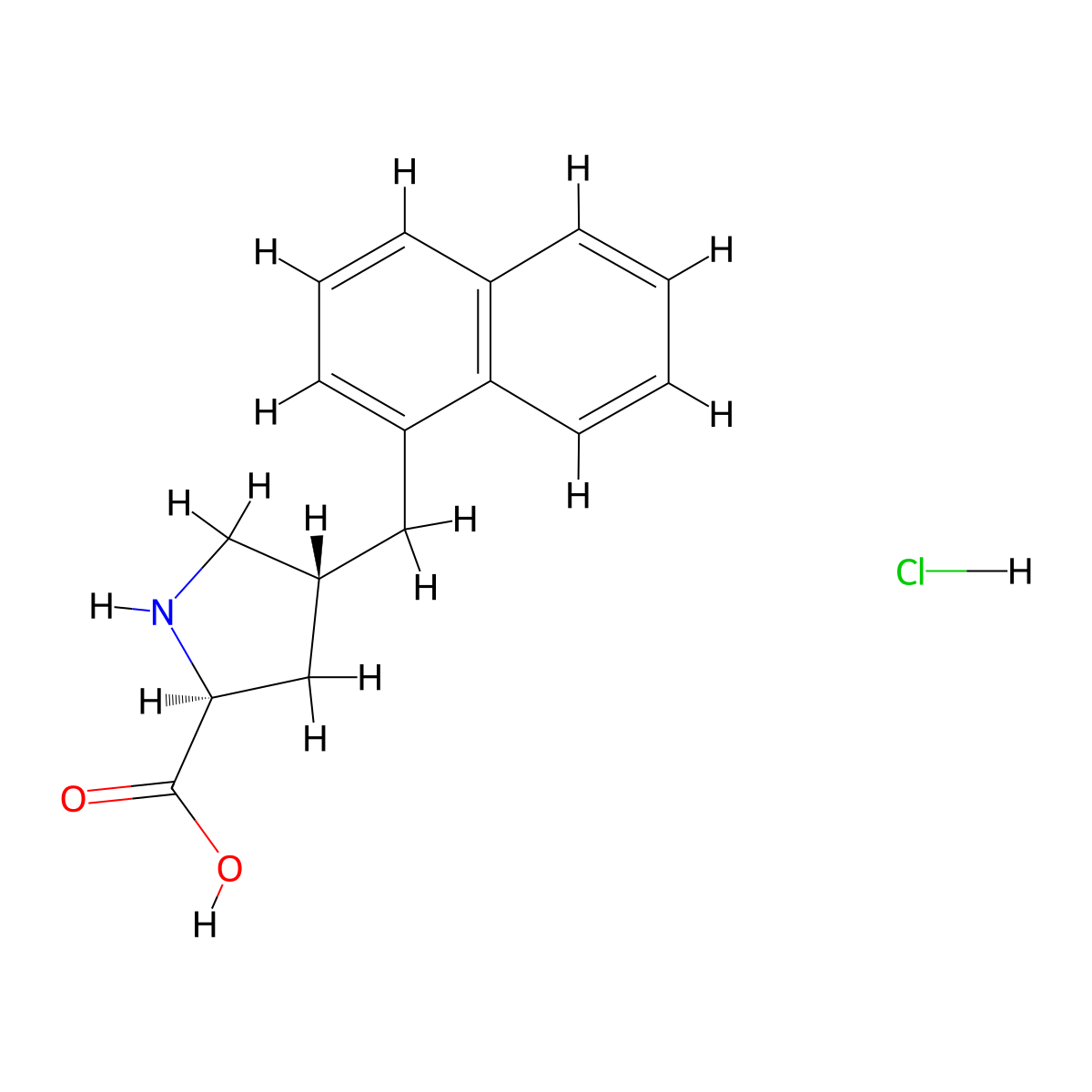 (2S,4R)-4-(naphthalen-1-ylmethyl)pyrrolidine-2-carboxylic acid hydrochloride molecular structure, CAS 1049740-26-2
