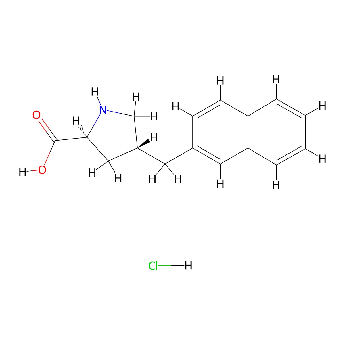 (2S,4R)-4-(naphthalen-2-ylmethyl)pyrrolidine-2-carboxylic acid hydrochloride molecular structure, CAS 1049740-41-1