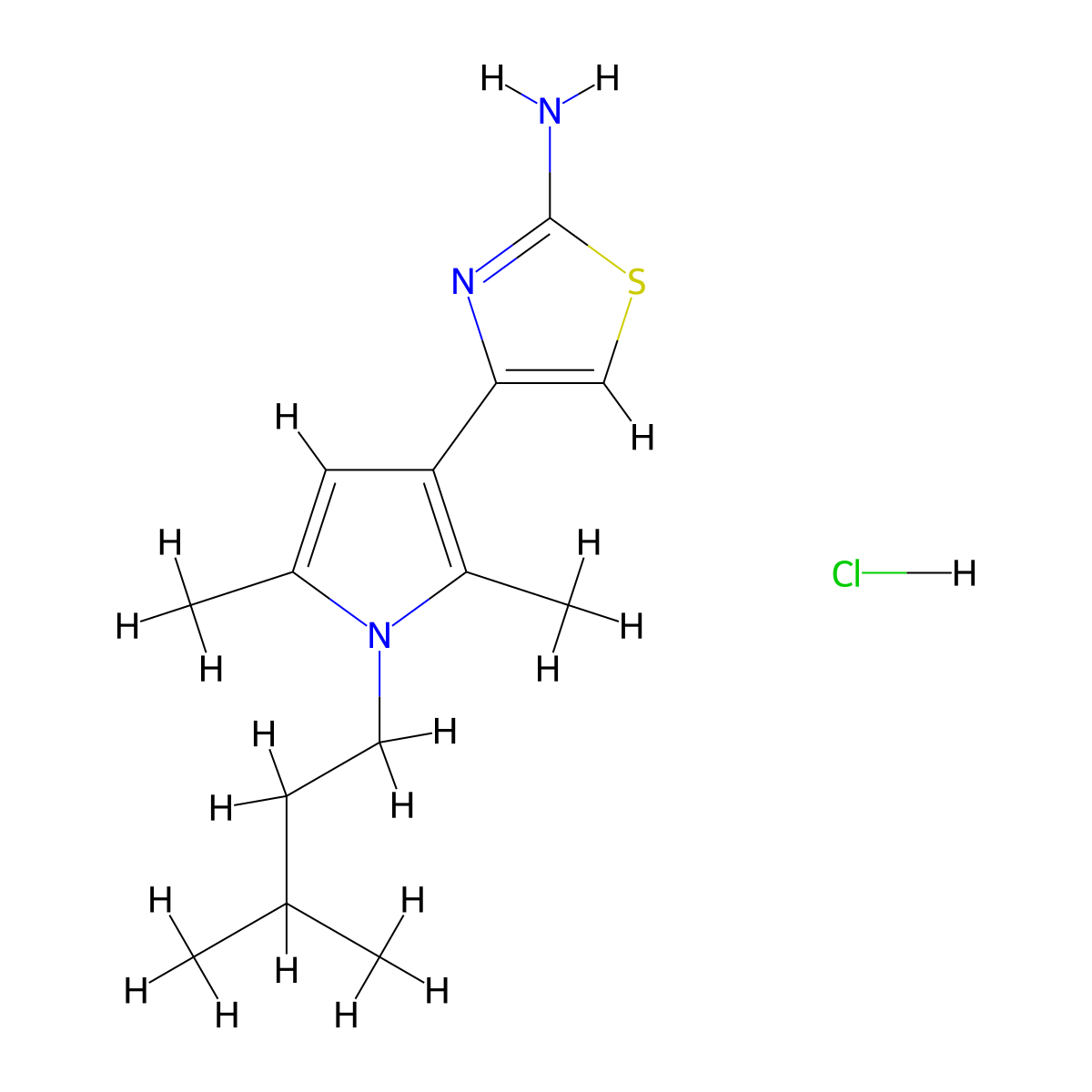 4-[2,5-dimethyl-1-(3-methylbutyl)-1H-pyrrol-3-yl]-1,3-thiazol-2-amine hydrochloride molecular structure, CAS 1049742-14-4