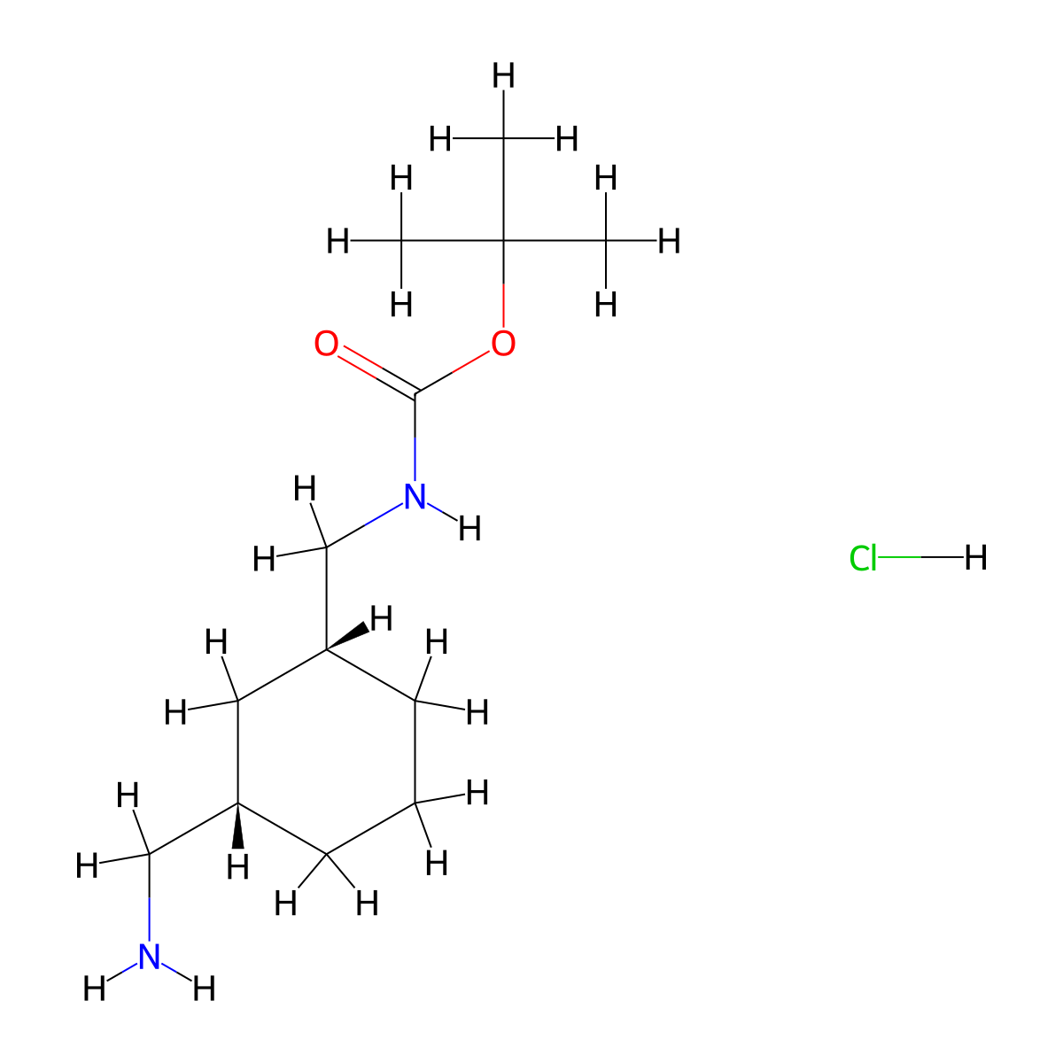 rac-tert-butyl N-{[(1R,3S)-3-(aminomethyl)cyclohexyl]methyl}carbamate hydrochloride molecular structure, CAS 1049743-64-7