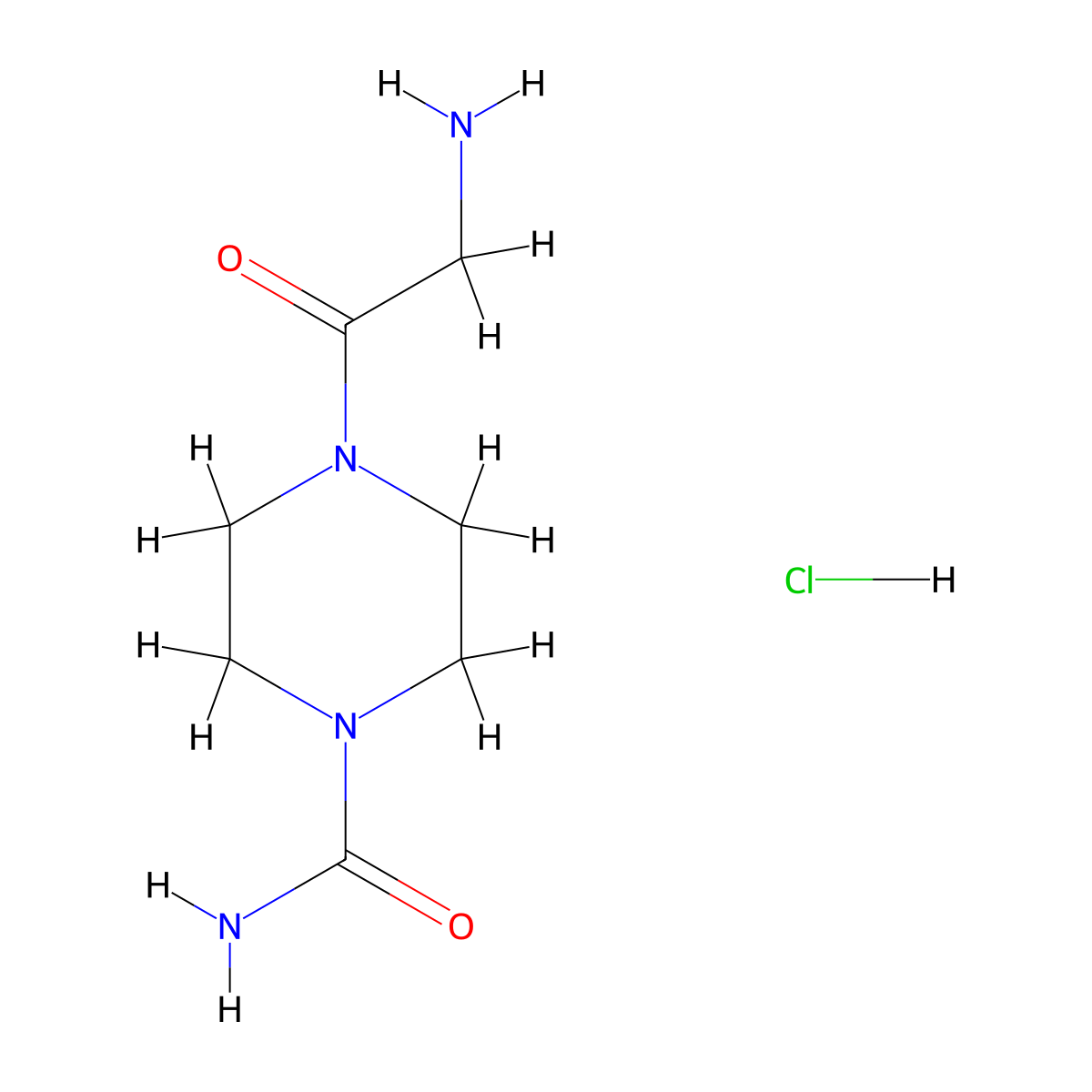 4-Glycylpiperazine-1-carboxamide--hydrogen chloride (1/1) molecular structure, CAS 1049744-31-1