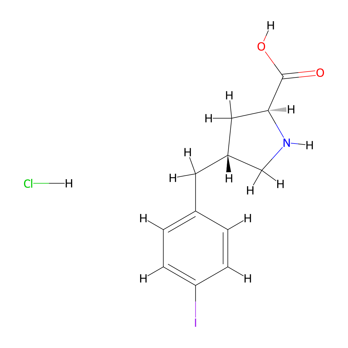 (2S,4R)-4-(4-Iodobenzyl)pyrrolidine-2-carboxylic acid hydrochloride molecular structure, CAS 1049744-44-6