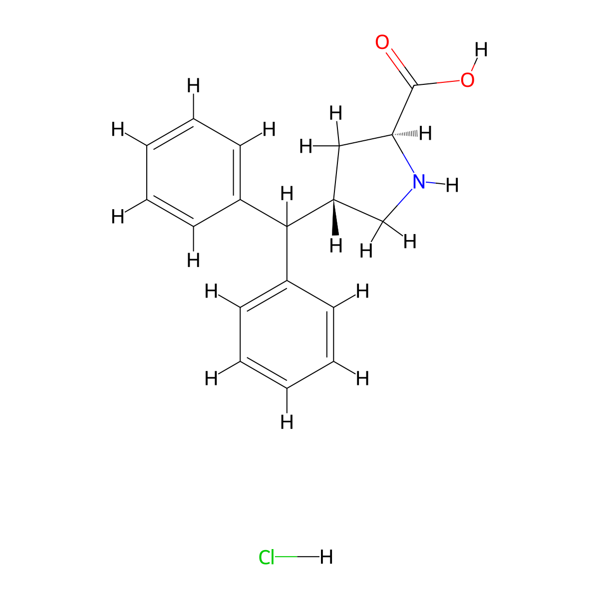 (2S,4S)-4-benzhydrylpyrrolidine-2-carboxylic acid hydrochloride molecular structure, CAS 1049745-10-9
