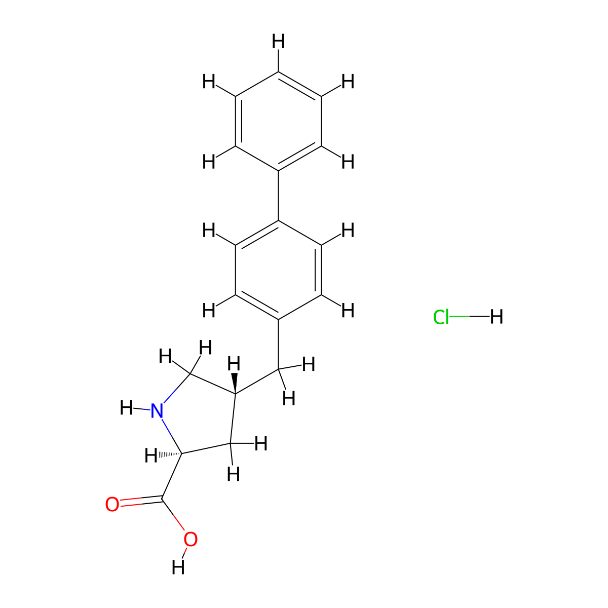 (2S,4R)-4-([1,1'-Biphenyl]-4-ylmethyl)pyrrolidine-2-carboxylic acid hydrochloride molecular structure, CAS 1049745-26-7