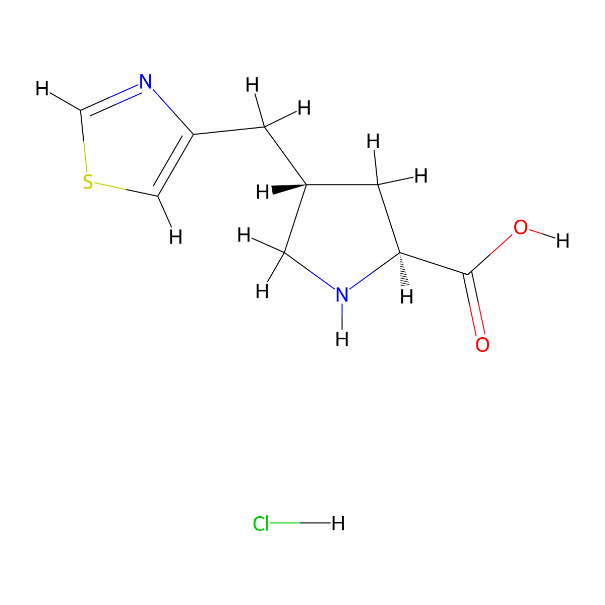 (2S,4S)-4-(Thiazol-4-ylmethyl)pyrrolidine-2-carboxylic acid hydrochloride molecular structure, CAS 1049745-41-6