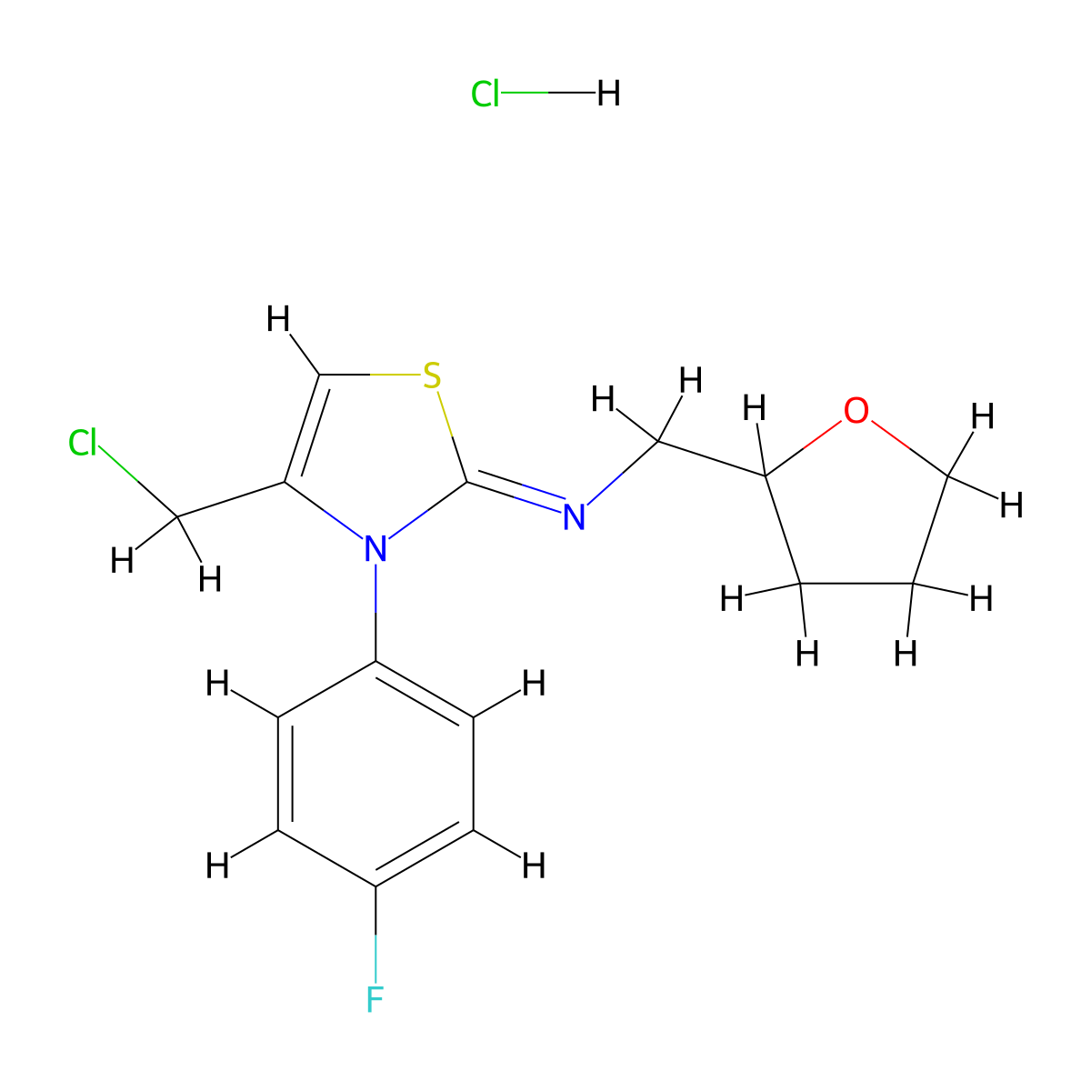 N-[4-(chloromethyl)-3-(4-fluorophenyl)-2,3-dihydro-1,3-thiazol-2-ylidene]-1-(oxolan-2-yl)methanamine hydrochloride molecular structure, CAS 1049748-33-5