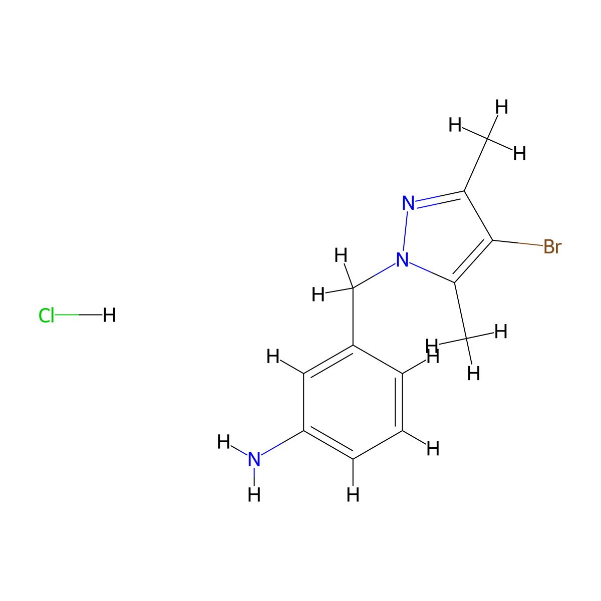 3-(4-Bromo-3,5-dimethyl-pyrazol-1-ylmethyl)-phenylamine; hydrochloride molecular structure, CAS 1049752-47-7
