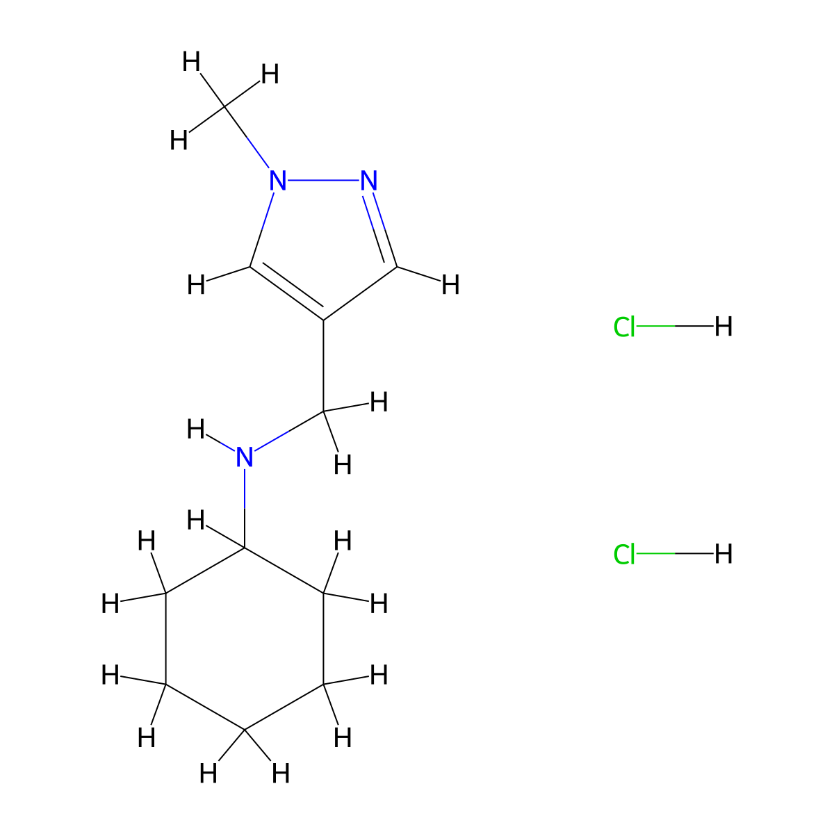 N-[(1-methyl-1H-pyrazol-4-yl)methyl]cyclohexanamine dihydrochloride molecular structure, CAS 1049752-52-4