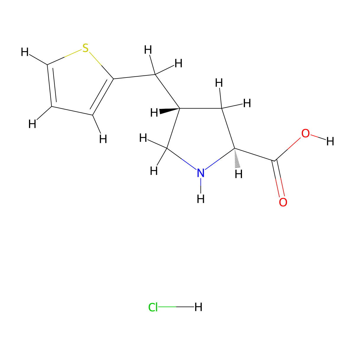 (2S,4S)-4-(thiophen-2-ylmethyl)pyrrolidine-2-carboxylic Acid Hydrochloride molecular structure, CAS 1049753-34-5
