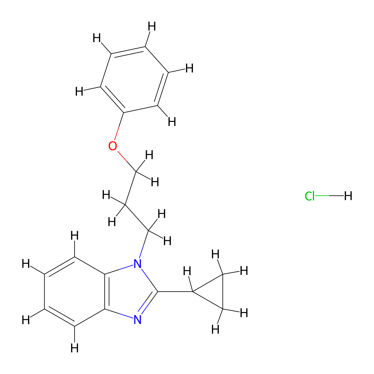 2-cyclopropyl-1-(3-phenoxypropyl)-1H-benzo[d]imidazole hydrochloride molecular structure, CAS 1049755-31-8