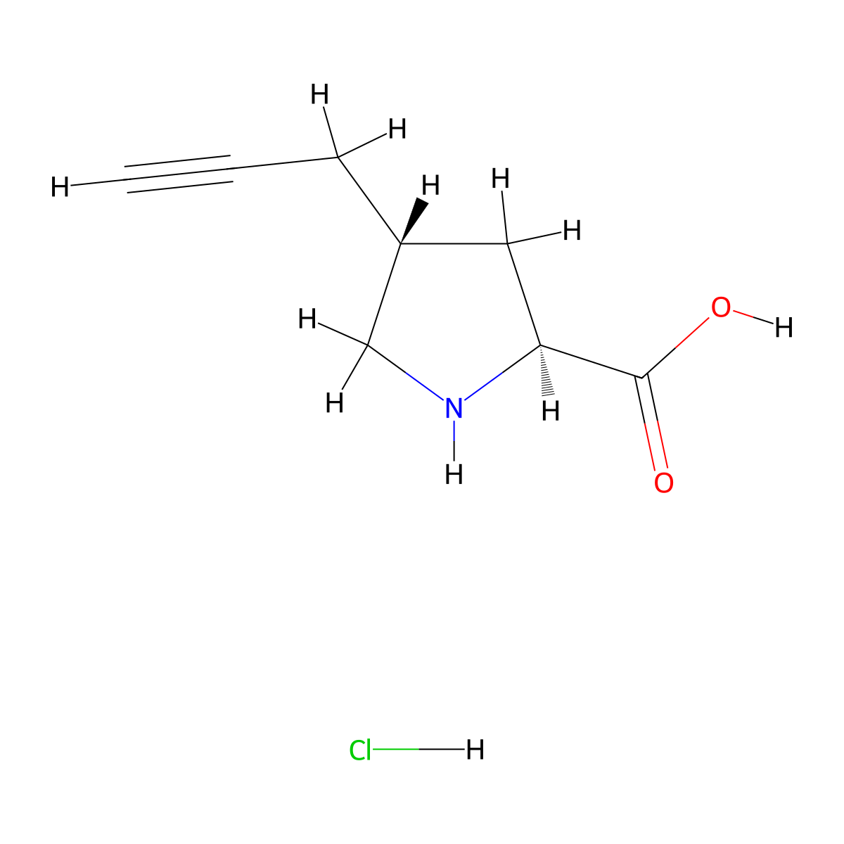 (2S,4R)-4-(Prop-2-yn-1-yl)pyrrolidine-2-carboxylic acid hydrochloride molecular structure, CAS 1049755-32-9