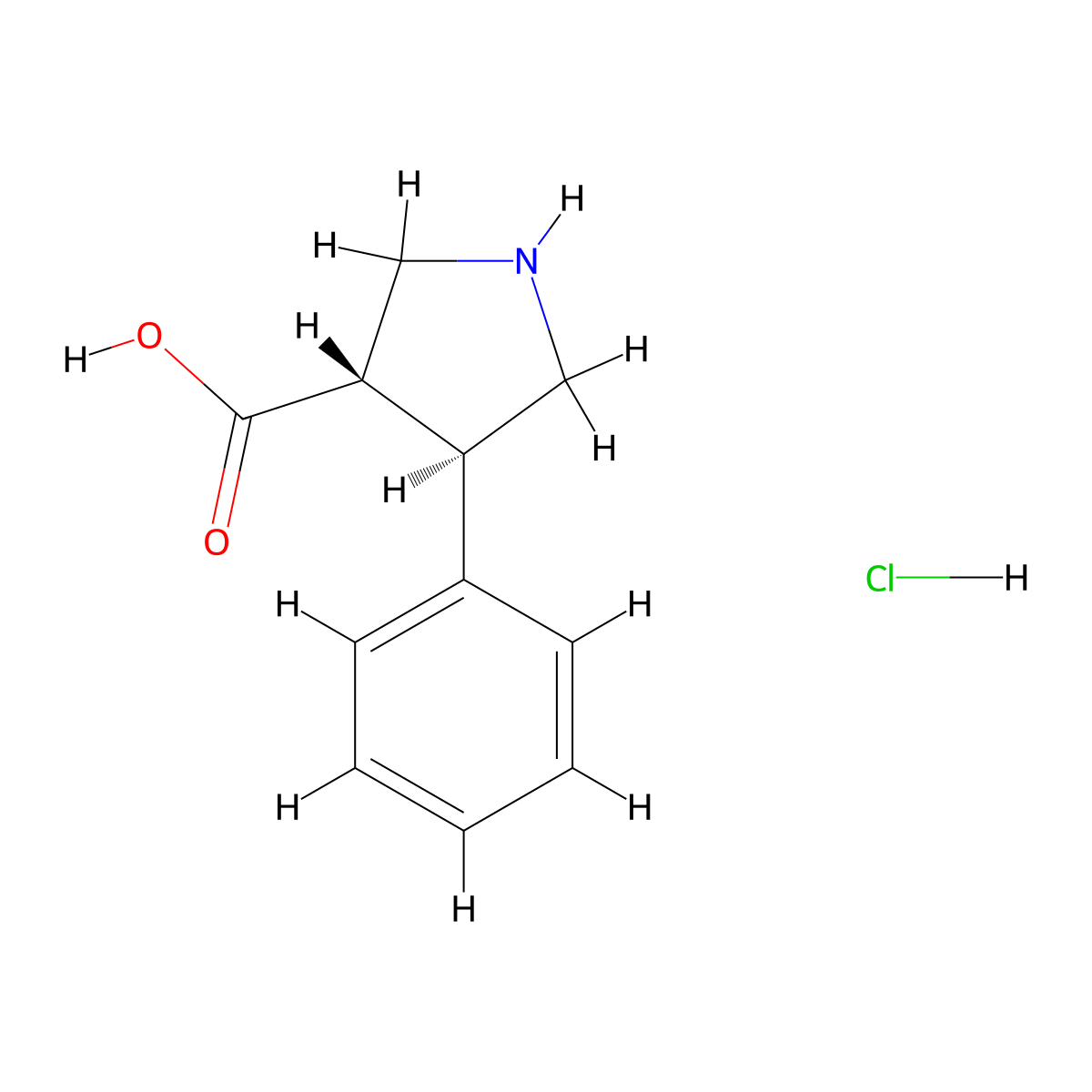 (3S,4R)-4-phenylpyrrolidine-3-carboxylic acid hydrochloride molecular structure, CAS 1049755-65-8
